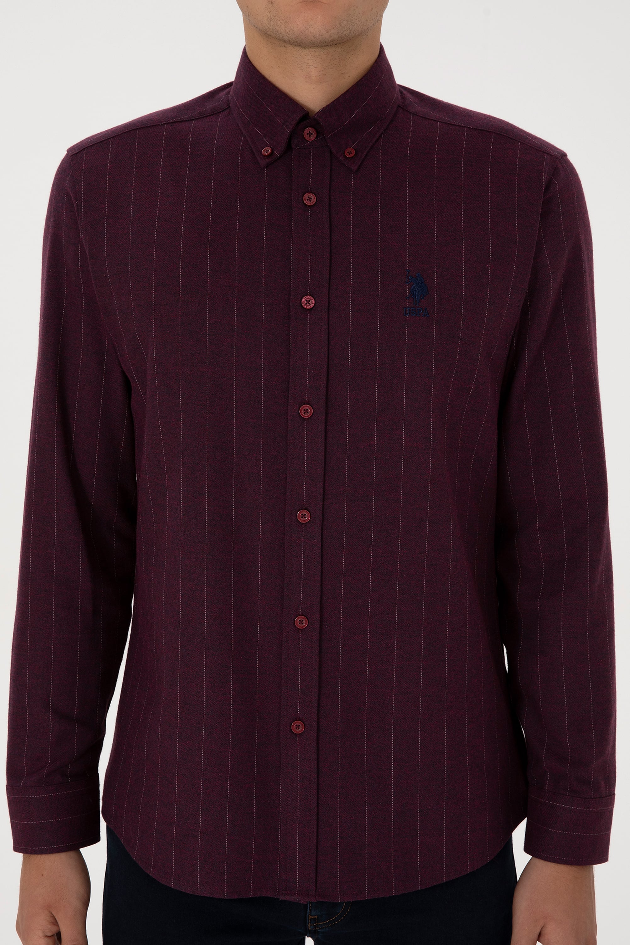 Erkek Bordo Uzun Kollu Gömlek - Image 6