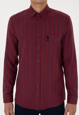 Erkek Bordo Uzun Kollu Siyah Çizgili Gömlek - 50308505009