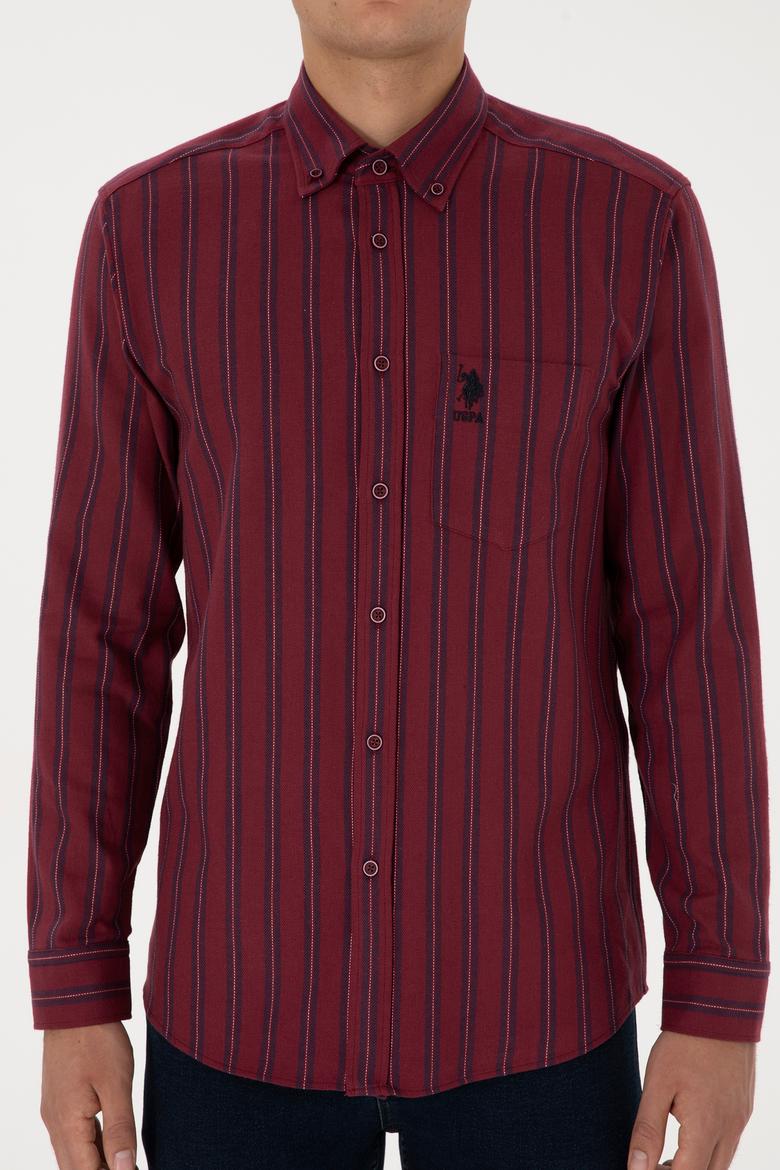 Erkek Bordo Uzun Kollu Siyah Çizgili Gömlek - 50308505009