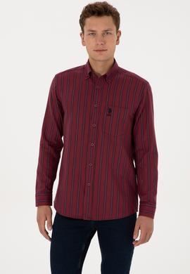 Erkek Bordo Uzun Kollu Siyah Çizgili Gömlek - 50308505009