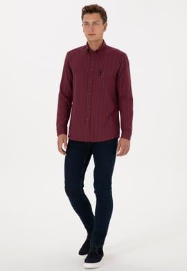 Erkek Bordo Uzun Kollu Siyah Çizgili Gömlek - 50308505009