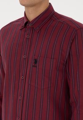 Erkek Bordo Uzun Kollu Siyah Çizgili Gömlek - 50308505009