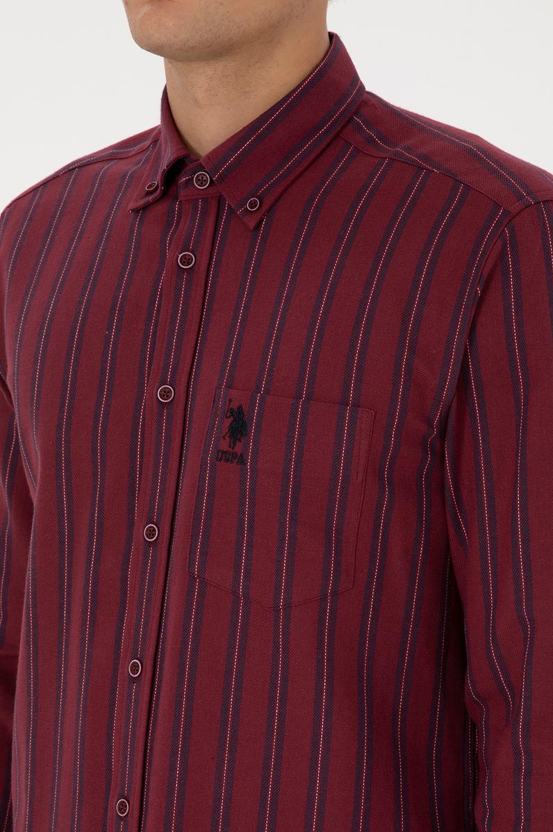 Erkek Bordo Uzun Kollu Siyah Çizgili Gömlek