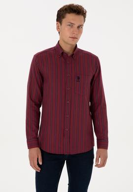 Erkek Bordo Uzun Kollu Siyah Çizgili Gömlek - 50308505009