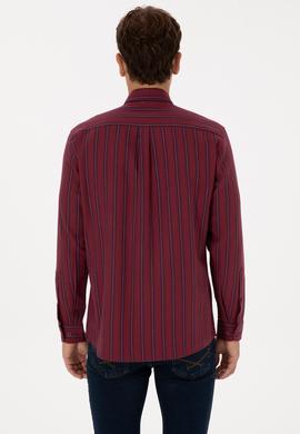 Erkek Bordo Uzun Kollu Siyah Çizgili Gömlek - 50308505009