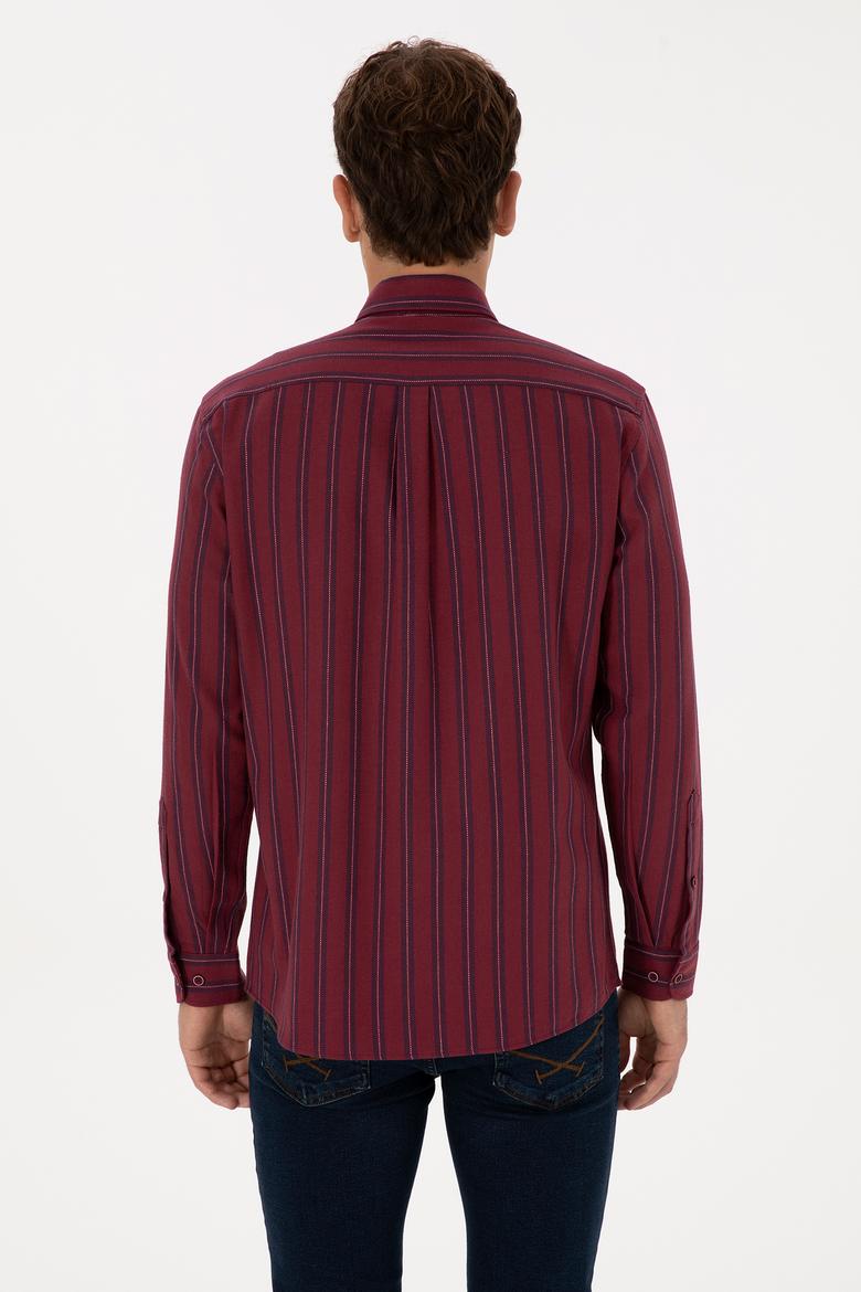 Erkek Bordo Uzun Kollu Siyah Çizgili Gömlek - 50308505009
