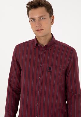 Erkek Bordo Uzun Kollu Siyah Çizgili Gömlek - 50308505009