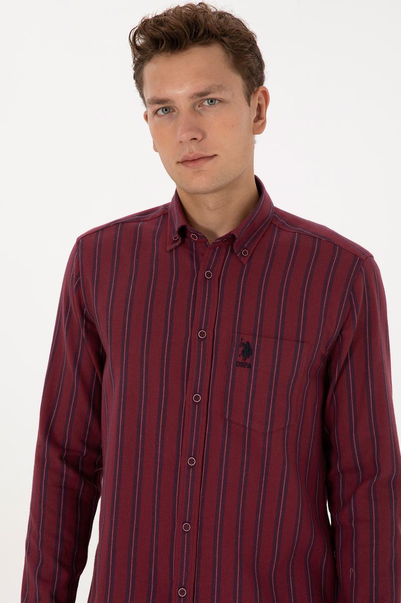 Erkek Bordo Uzun Kollu Siyah Çizgili Gömlek
