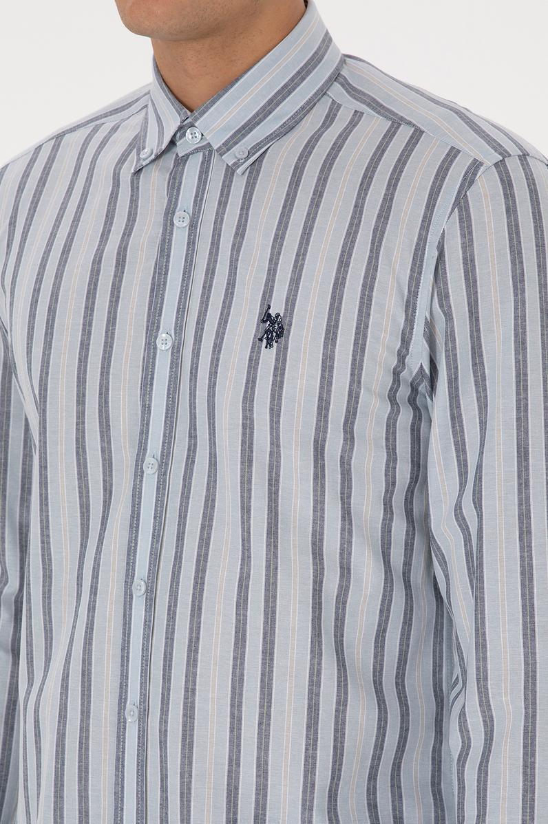 Erkek Açık Mavi  Çizgili Uzun Kollu Gömlek