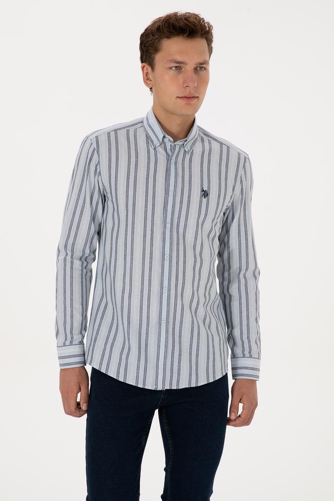 Erkek Açık Mavi  Çizgili Uzun Kollu Gömlek