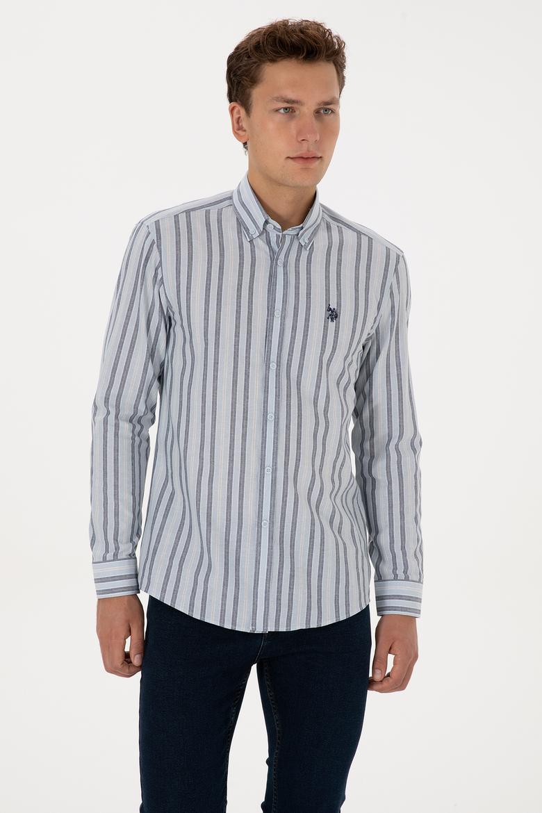 Erkek Açık Mavi  Çizgili Uzun Kollu Gömlek