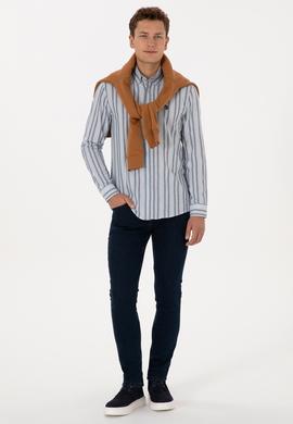Erkek Açık Mavi  Çizgili Uzun Kollu Gömlek - 50308593006