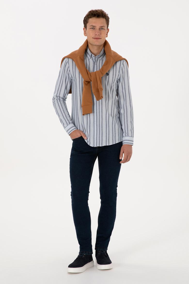 Erkek Açık Mavi  Çizgili Uzun Kollu Gömlek - 50308593006