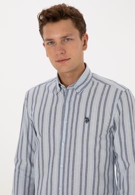 Erkek Açık Mavi  Çizgili Uzun Kollu Gömlek - 50308593006