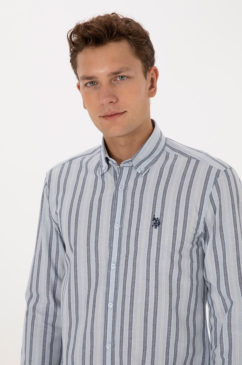 Erkek Açık Mavi  Çizgili Uzun Kollu Gömlek
