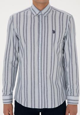 Erkek Açık Mavi  Çizgili Uzun Kollu Gömlek - 50308593006