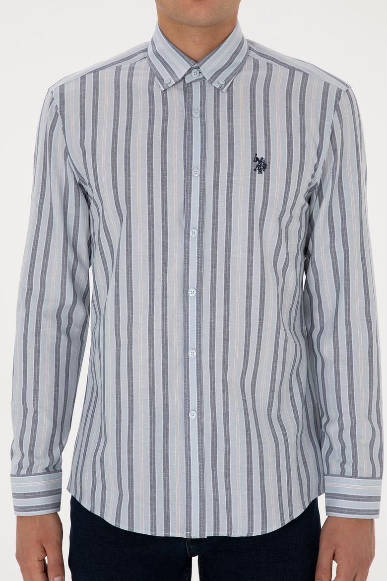 Erkek Açık Mavi  Çizgili Uzun Kollu Gömlek - 50308593006