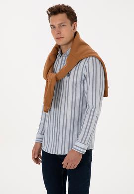 Erkek Açık Mavi  Çizgili Uzun Kollu Gömlek - 50308593006