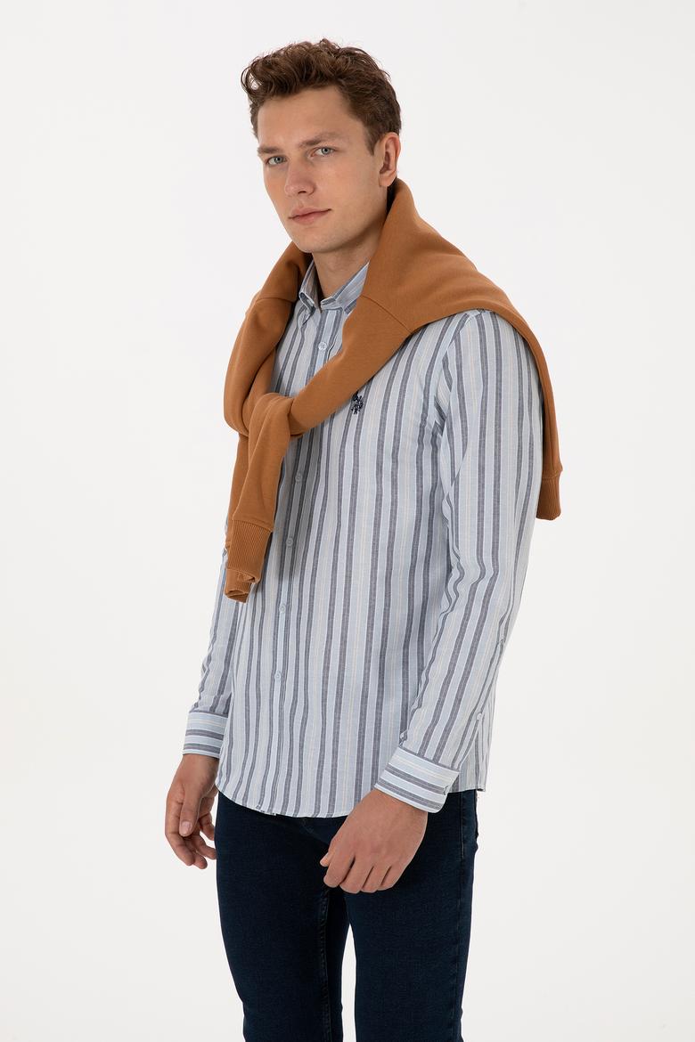 Erkek Açık Mavi  Çizgili Uzun Kollu Gömlek - 50308593006