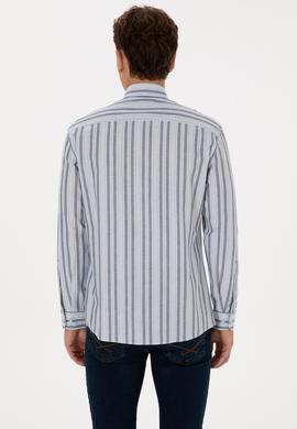 Erkek Açık Mavi  Çizgili Uzun Kollu Gömlek - 50308593006