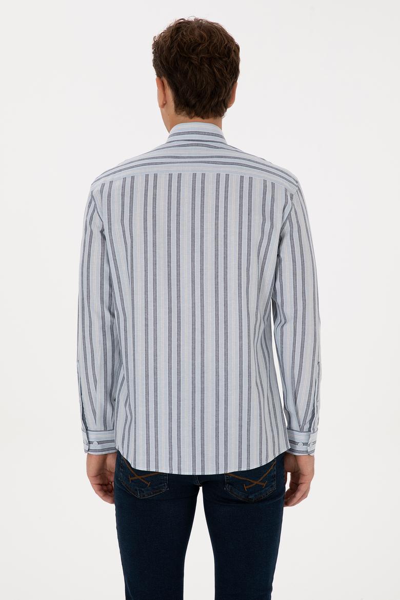 Erkek Açık Mavi  Çizgili Uzun Kollu Gömlek - 50308593006