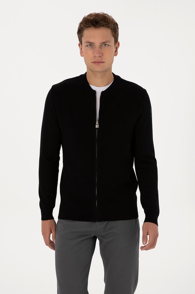 Erkek Siyah Basic Triko Hırka