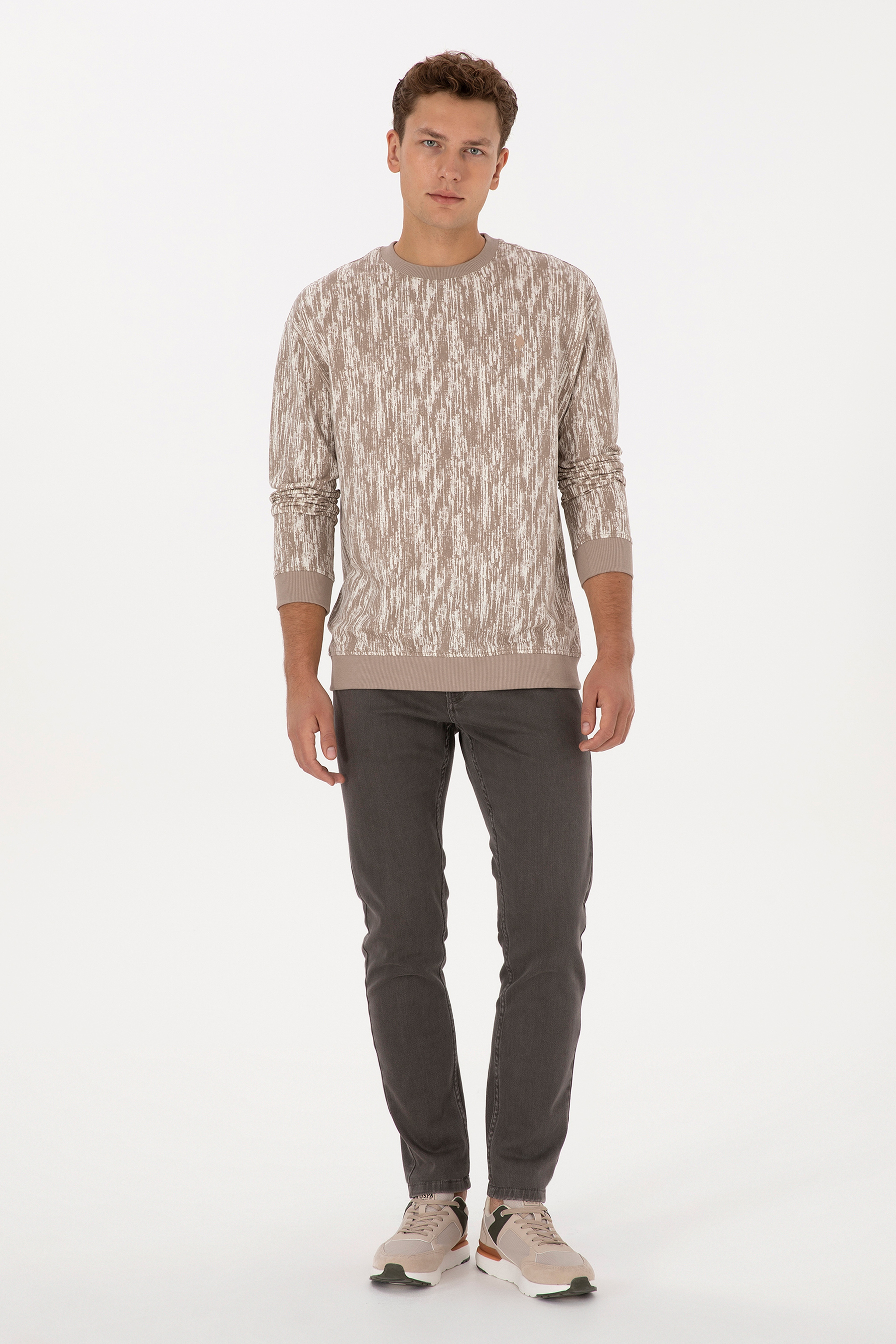 Erkek Regular Fit Bisiklet Yaka Koyu Bej Sweatshirt - Image 4