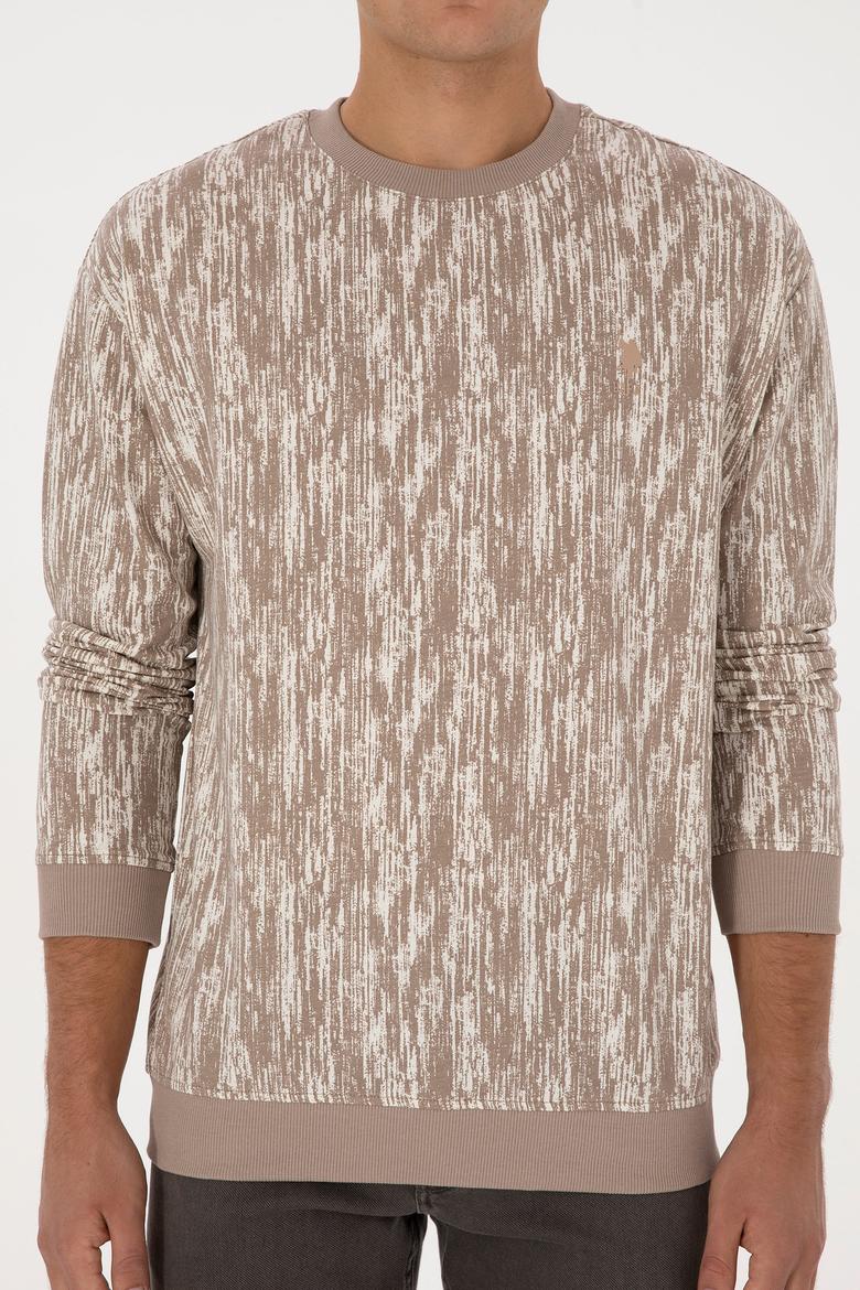 Erkek Regular Fit Bisiklet Yaka Koyu Bej Sweatshirt - 50309983027