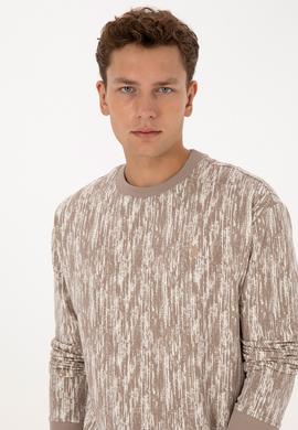 Erkek Regular Fit Bisiklet Yaka Koyu Bej Sweatshirt - 50309983027