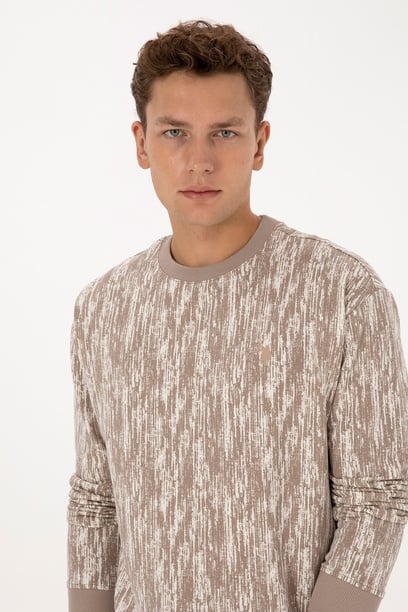 Erkek Regular Fit Bisiklet Yaka Koyu Bej Sweatshirt