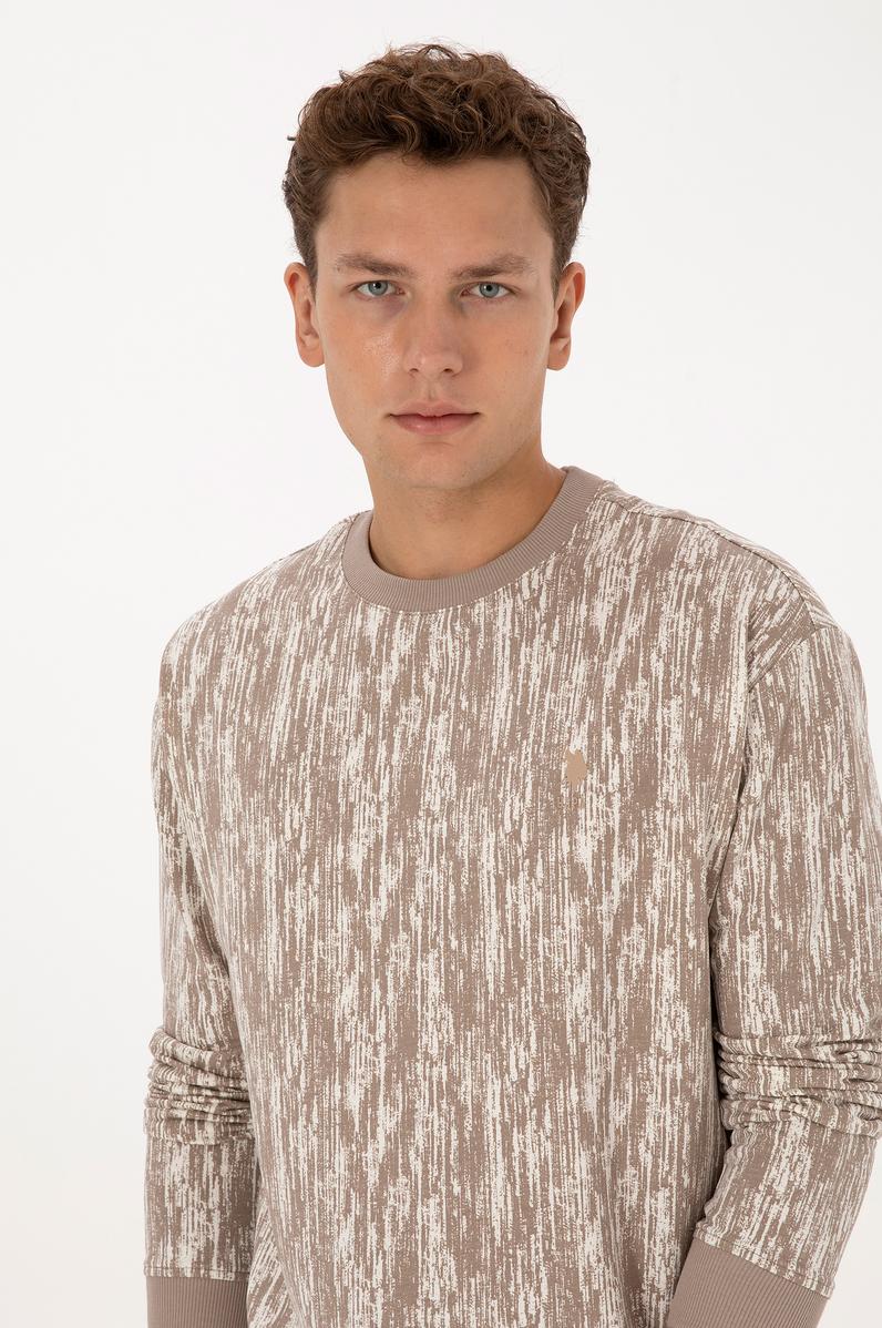 Erkek Regular Fit Bisiklet Yaka Koyu Bej Sweatshirt