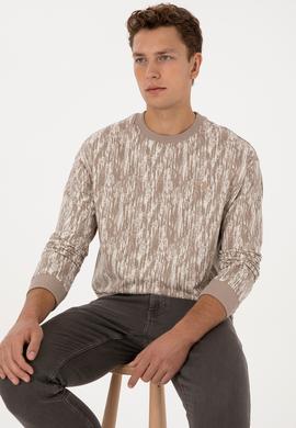 Erkek Regular Fit Bisiklet Yaka Koyu Bej Sweatshirt - 50309983027