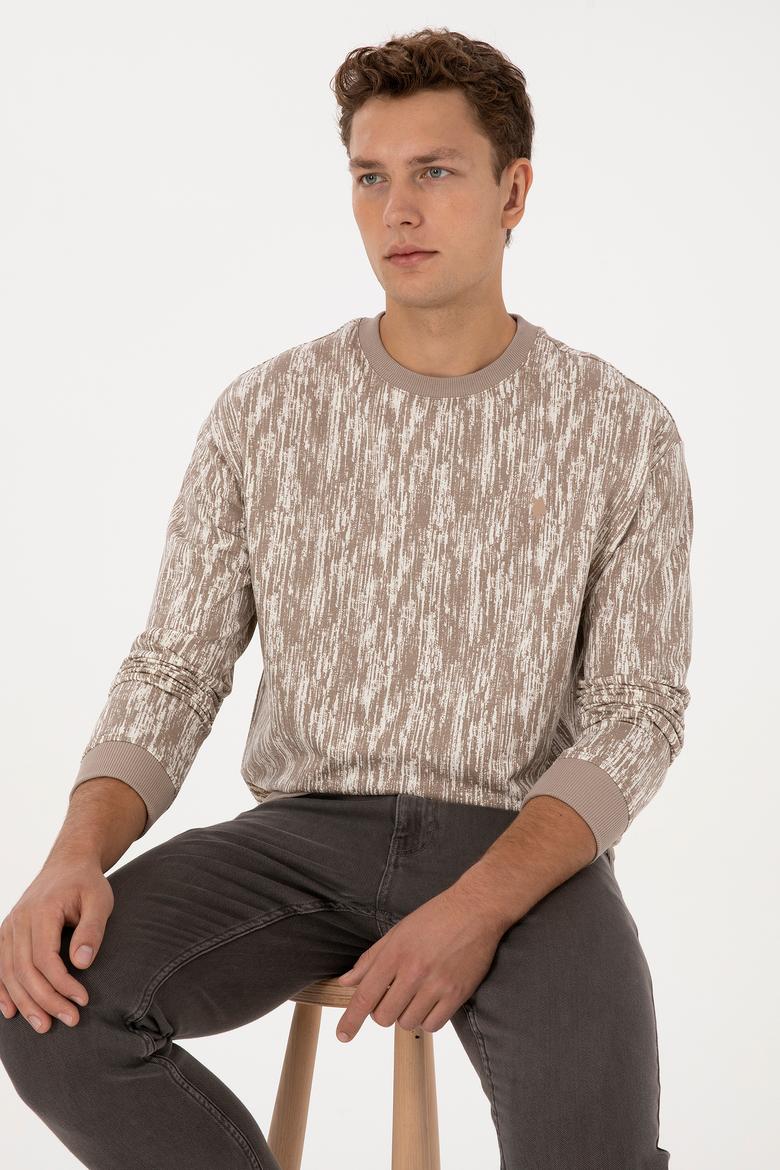 Erkek Regular Fit Bisiklet Yaka Koyu Bej Sweatshirt