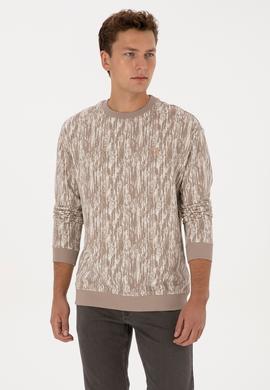 Erkek Regular Fit Bisiklet Yaka Koyu Bej Sweatshirt - 50309983027