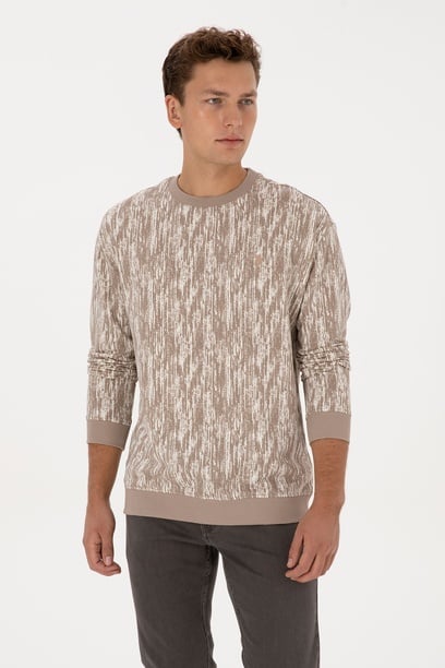 Erkek Regular Fit Bisiklet Yaka Koyu Bej Sweatshirt