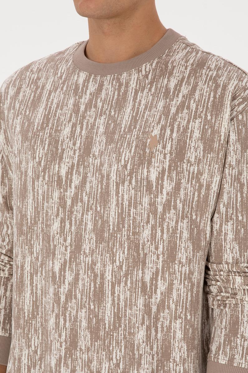 Erkek Regular Fit Bisiklet Yaka Koyu Bej Sweatshirt