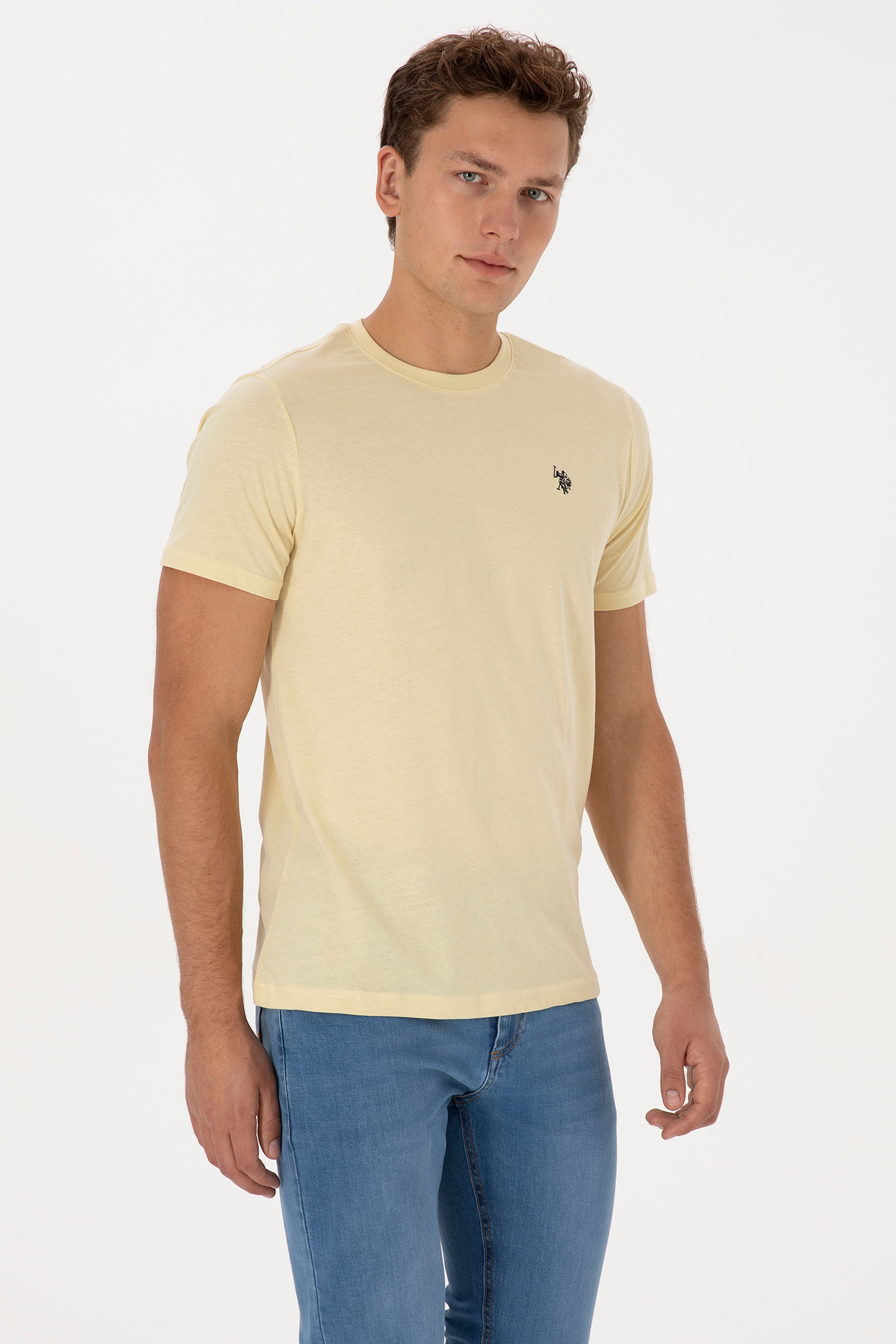 Erkek Regular Fit Açık Haki Basic Tişört
