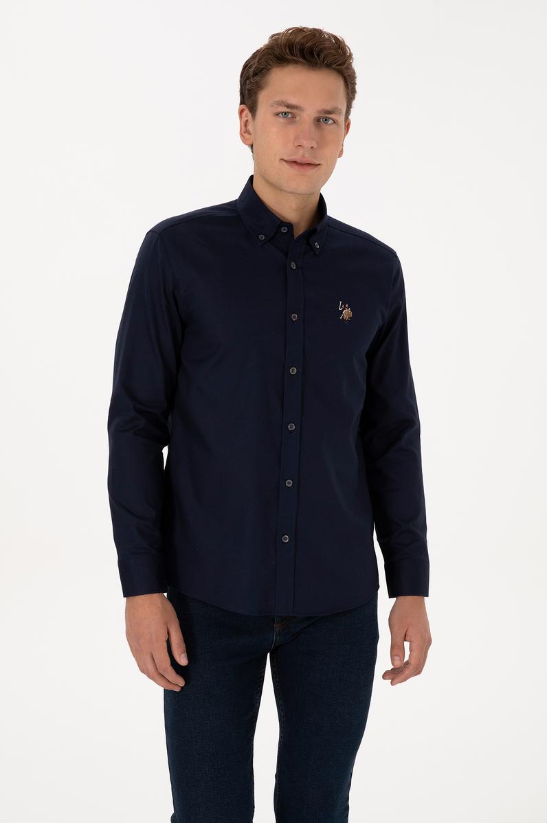 Erkek Lacivert Uzun Kollu Basic Gömlek