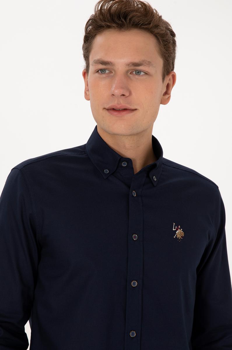 Erkek Lacivert Uzun Kollu Basic Gömlek