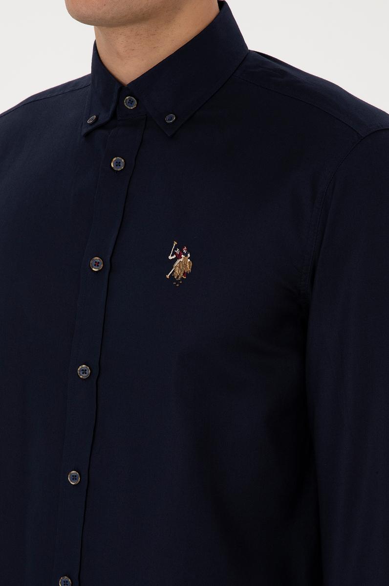 Erkek Lacivert Uzun Kollu Basic Gömlek