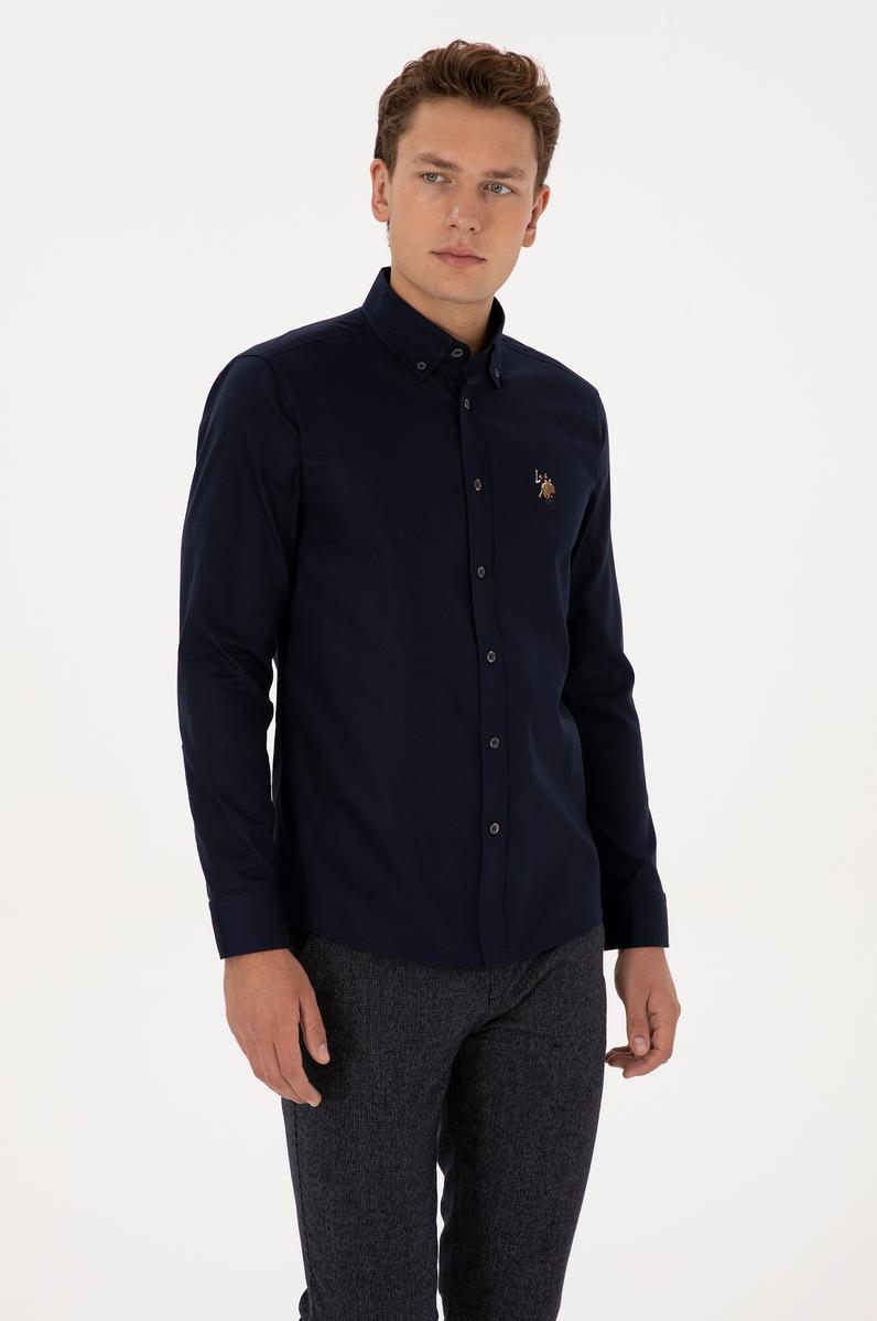 Erkek Lacivert Uzun Kollu Basic Gömlek