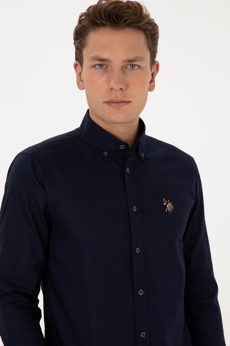 Erkek Lacivert Uzun Kollu Basic Gömlek