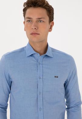 Erkek Saks Uzun Kollu Basic Gömlek - 50307673050