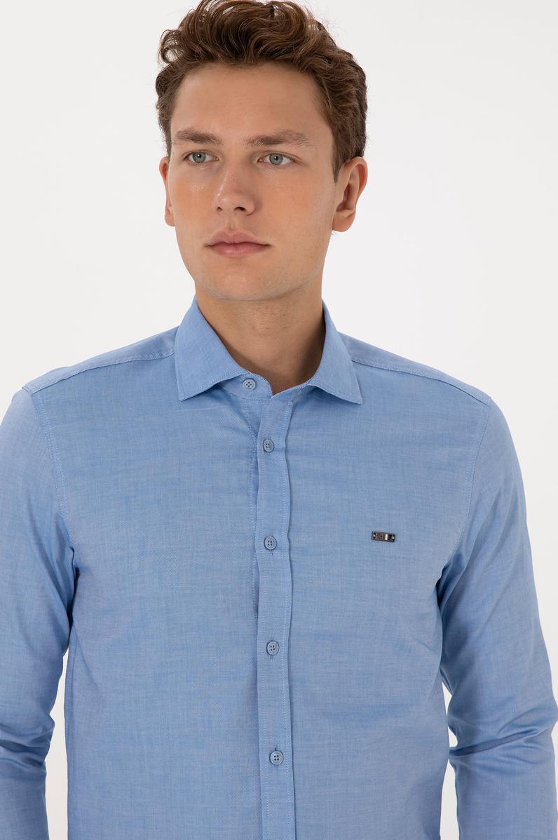 Erkek Saks Uzun Kollu Basic Gömlek