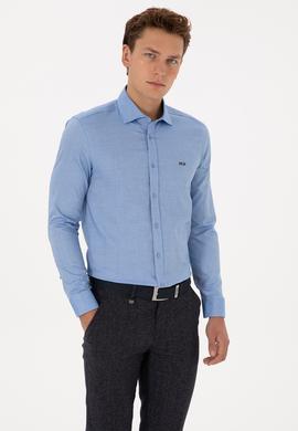 Erkek Saks Uzun Kollu Basic Gömlek - 50307673050