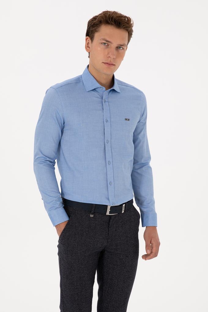 Erkek Saks Uzun Kollu Basic Gömlek