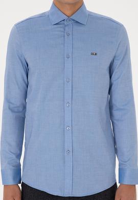 Erkek Saks Uzun Kollu Basic Gömlek - 50307673050