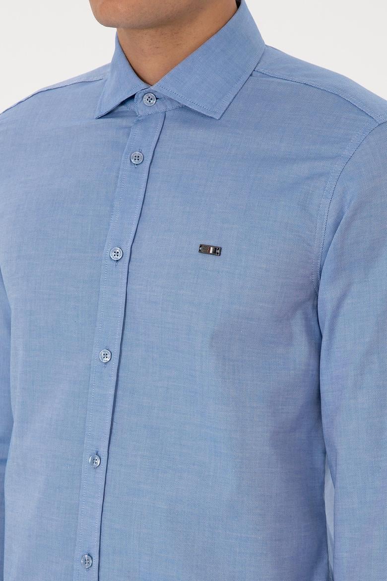 Erkek Saks Uzun Kollu Basic Gömlek - 50307673050