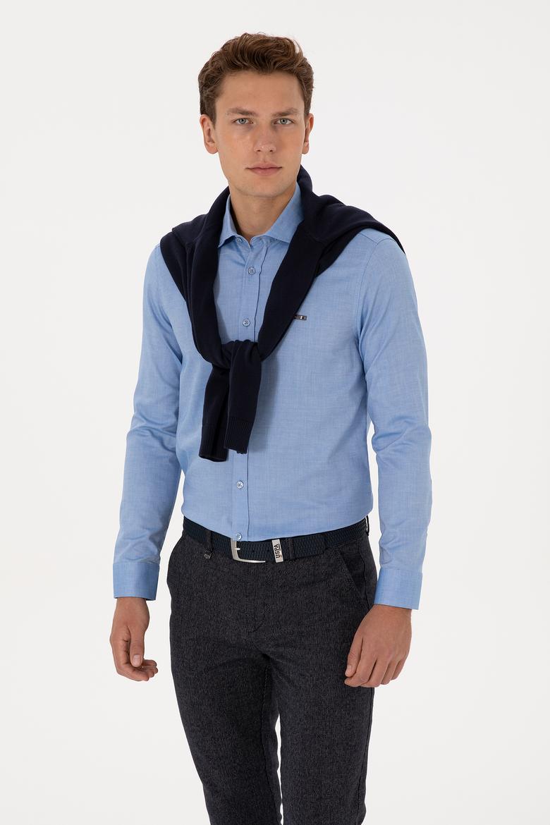 Erkek Saks Uzun Kollu Basic Gömlek - 50307673050