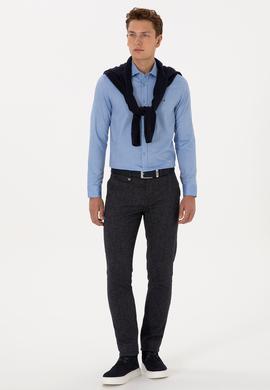 Erkek Saks Uzun Kollu Basic Gömlek - 50307673050